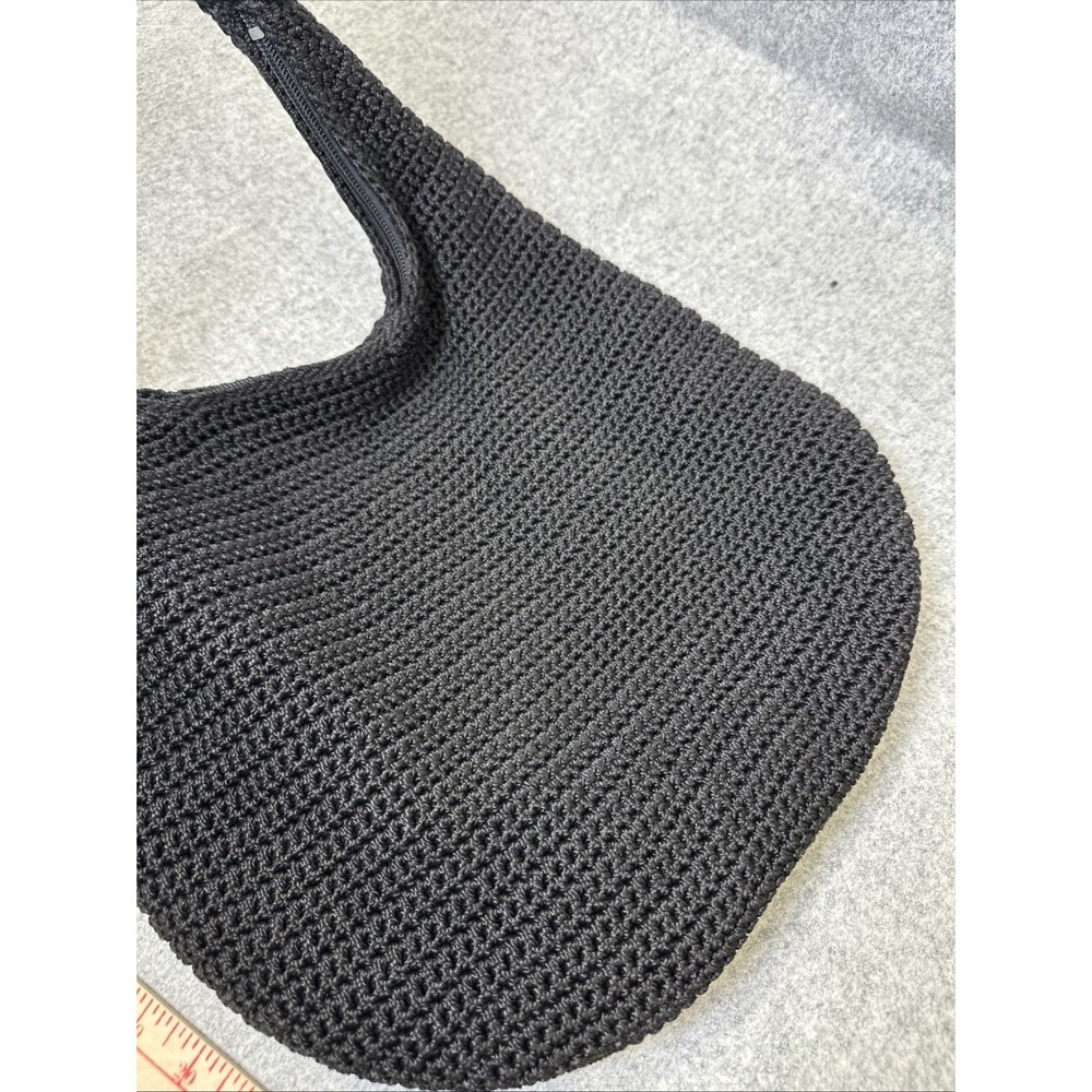 The Sak Hobo Crochet Shoulder Bag Black Woven Zip Solid Minimalist Capsule - Picture 10 of 14